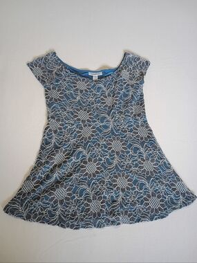 Motherhood Blue Maternity Top with White Floral Lace Trim Size S